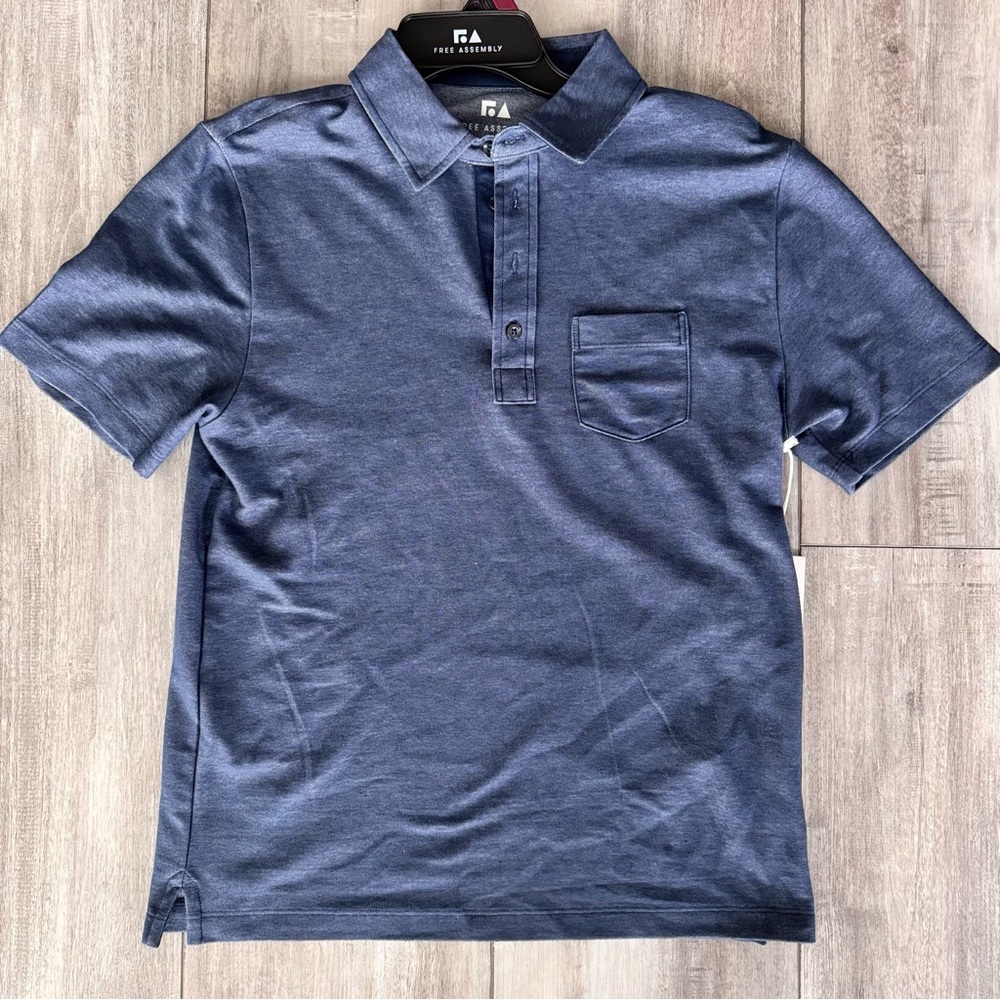 Free Assembly Men's Blue Polo Shirt with Pocket